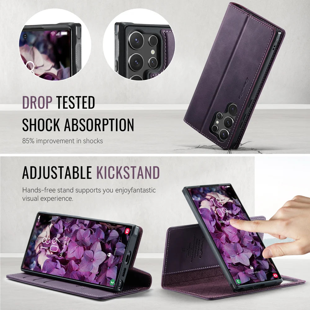 CASEME For Samsung Galaxy S24 Ultra Case  C49 Magnetic Case RFID Blocking Detachable Wallet Leather Phone Cover - Purple - 5