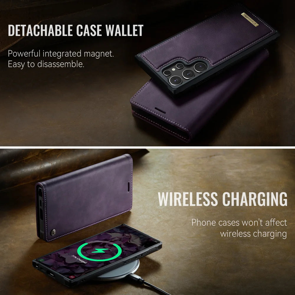 CASEME For Samsung Galaxy S24 Ultra Case  C49 Magnetic Case RFID Blocking Detachable Wallet Leather Phone Cover - Purple - 7