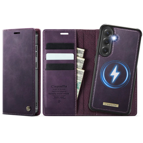 CASEME For Samsung Galaxy S25+ / Galaxy S24+ Case  C49 Magnetic Case RFID Blocking Detachable Wallet Leather Phone Cover - Purple - 1