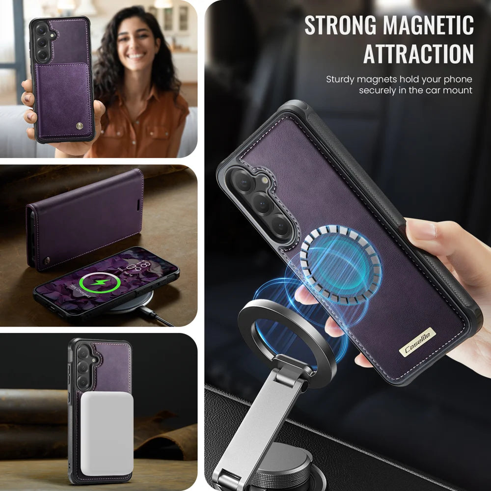 CASEME For Samsung Galaxy S25+ / Galaxy S24+ Case  C49 Magnetic Case RFID Blocking Detachable Wallet Leather Phone Cover - Purple - 3