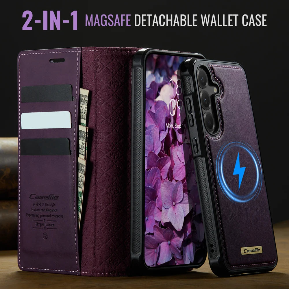 CASEME For Samsung Galaxy S25+ / Galaxy S24+ Case  C49 Magnetic Case RFID Blocking Detachable Wallet Leather Phone Cover - Purple - 4