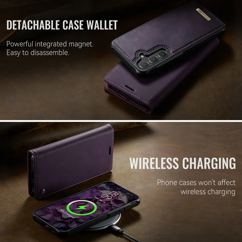 CASEME For Samsung Galaxy S25+ / Galaxy S24+ Case  C49 Magnetic Case RFID Blocking Detachable Wallet Leather Phone Cover - Purple - 7