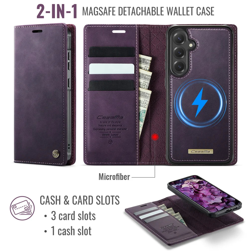 CASEME For Samsung Galaxy S25 / Galaxy S24 Case  C49 Magnetic Case RFID Blocking Detachable Wallet Leather Phone Cover - Purple - 2