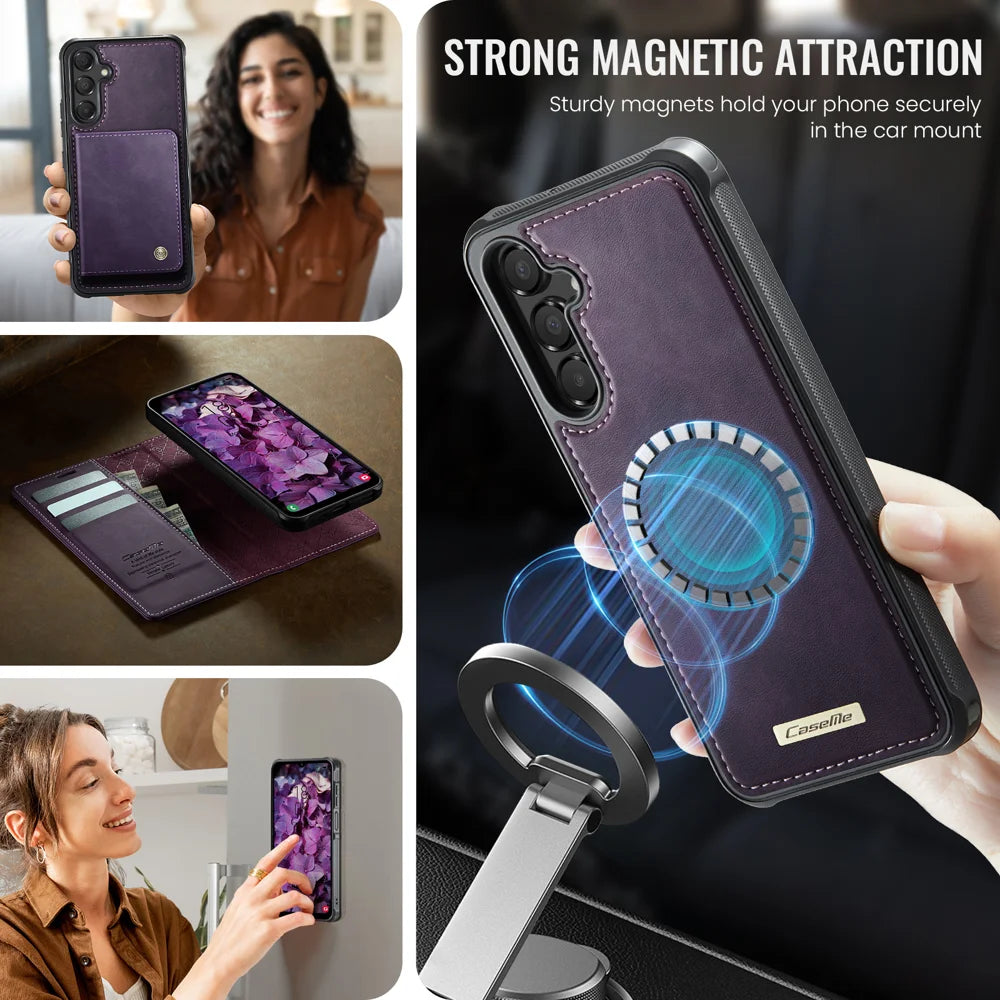 CASEME For Samsung Galaxy A14 5G / Galaxy M44 5G / Galaxy A14 4G Magnetic Case  C49 RFID Blocking Detachable Wallet Leather Phone Cover - Purple - 3