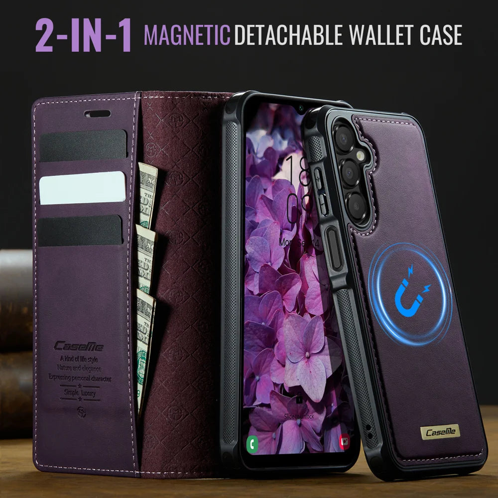 CASEME For Samsung Galaxy A14 5G / Galaxy M44 5G / Galaxy A14 4G Magnetic Case  C49 RFID Blocking Detachable Wallet Leather Phone Cover - Purple - 4