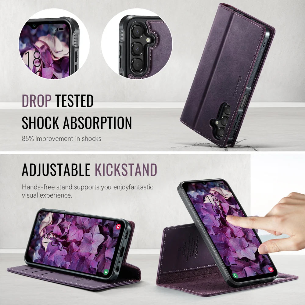 CASEME For Samsung Galaxy A14 5G / Galaxy M44 5G / Galaxy A14 4G Magnetic Case  C49 RFID Blocking Detachable Wallet Leather Phone Cover - Purple - 5
