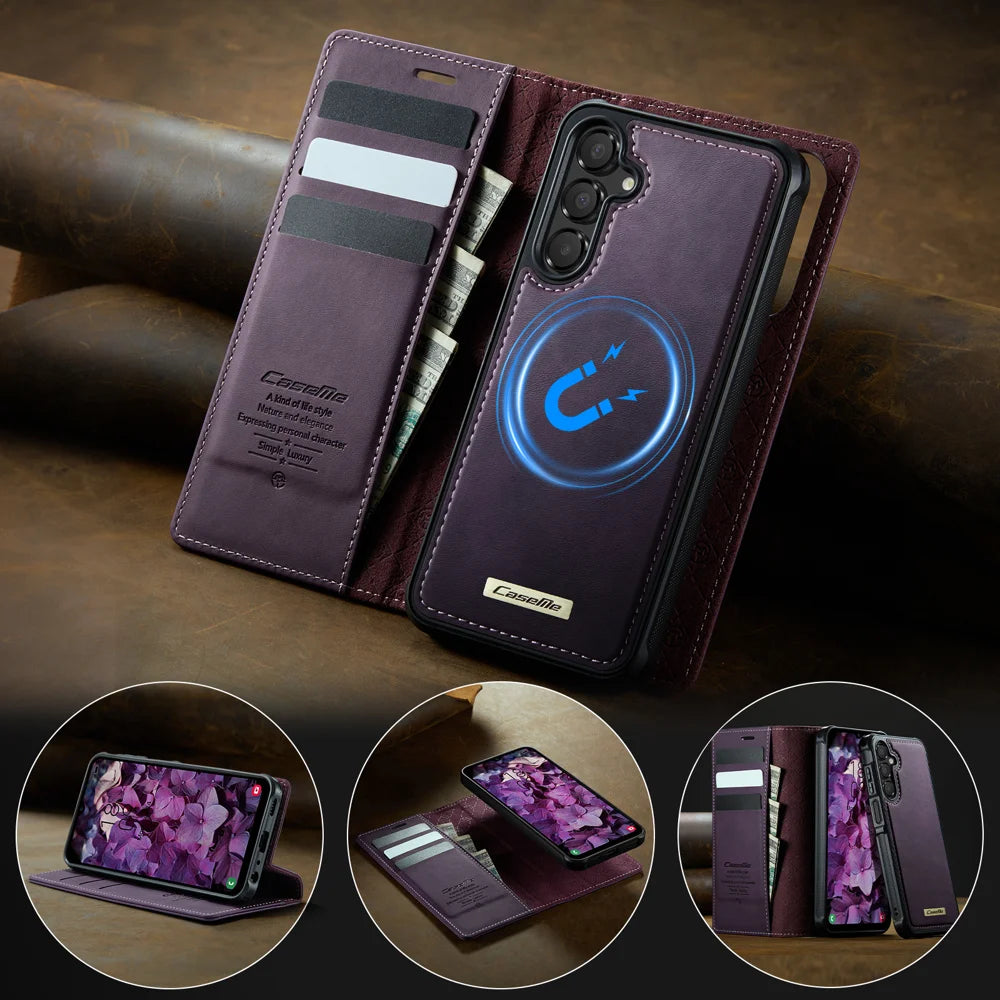 CASEME For Samsung Galaxy A14 5G / Galaxy M44 5G / Galaxy A14 4G Magnetic Case  C49 RFID Blocking Detachable Wallet Leather Phone Cover - Purple - 7