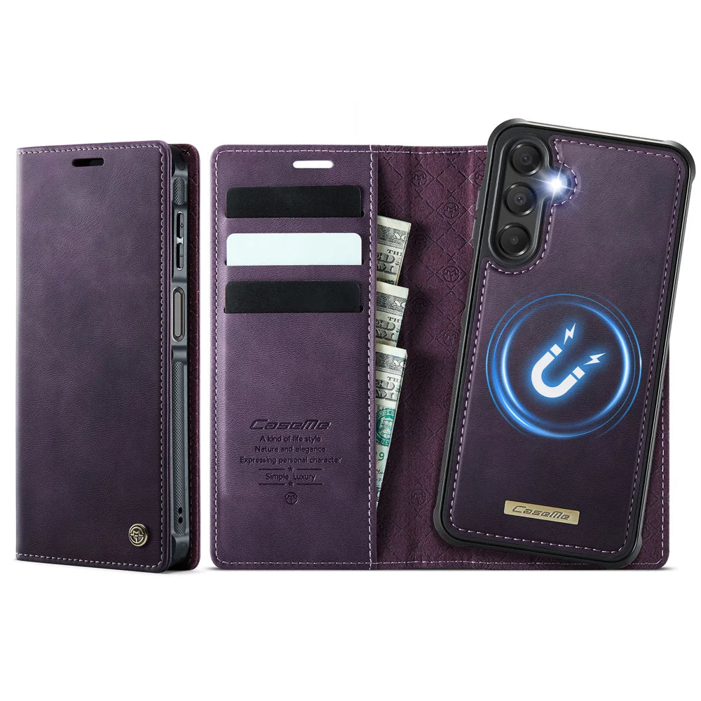 CASEME For Samsung Galaxy A15 5G / Galaxy A15 4G Magnetic Case  C49 RFID Blocking Detachable Wallet Leather Phone Cover - Purple - 1