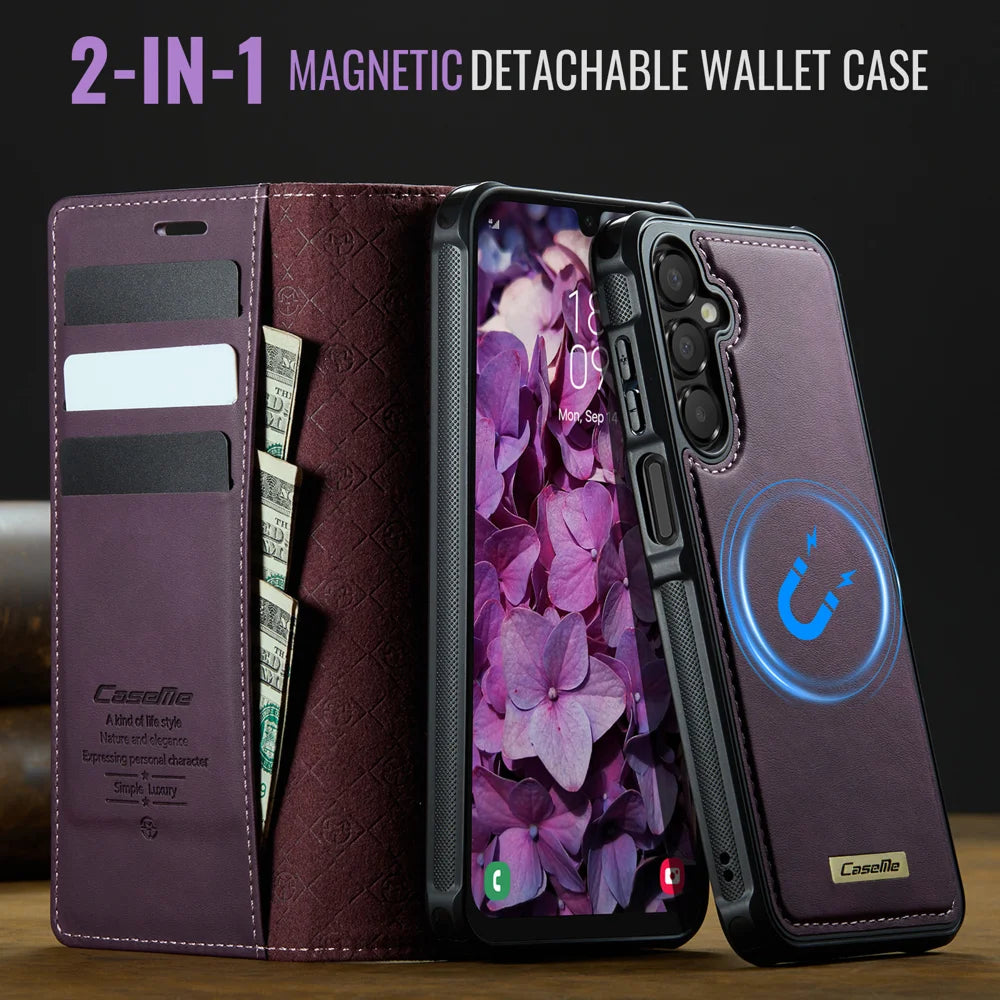 CASEME For Samsung Galaxy A16 5G Magnetic Case  C49 RFID Blocking Detachable Wallet Leather Phone Cover - Purple - 4