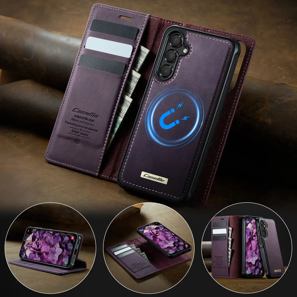 CASEME For Samsung Galaxy A16 5G Magnetic Case  C49 RFID Blocking Detachable Wallet Leather Phone Cover - Purple - 7