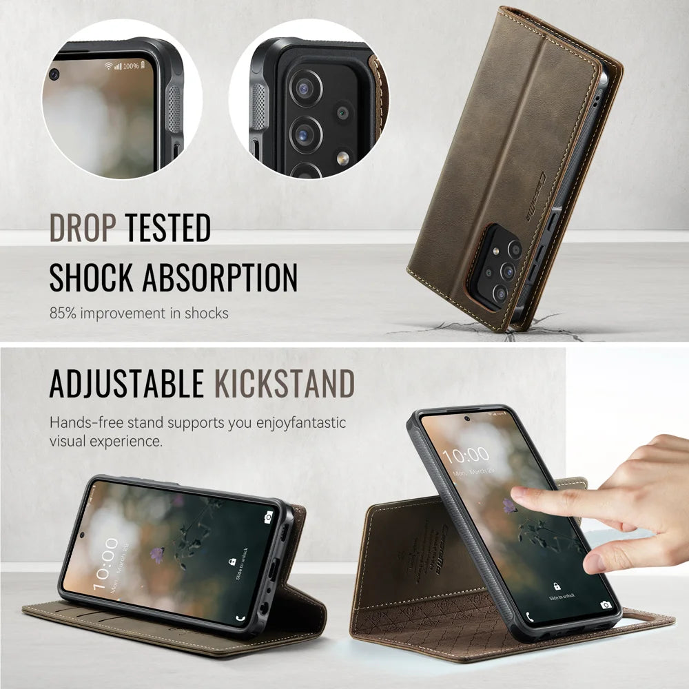 CASEME For Samsung Galaxy A52s 5G / Galaxy A52 5G Magnetic Case  C49 RFID Blocking Detachable Wallet Leather Phone Cover - Coffee - 5