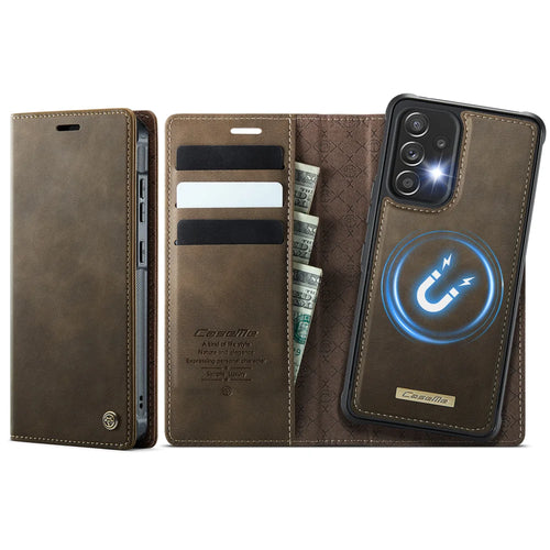 CASEME For Samsung Galaxy A53 5G Magnetic Case  C49 RFID Blocking Detachable Wallet Leather Phone Cover - Coffee - 1