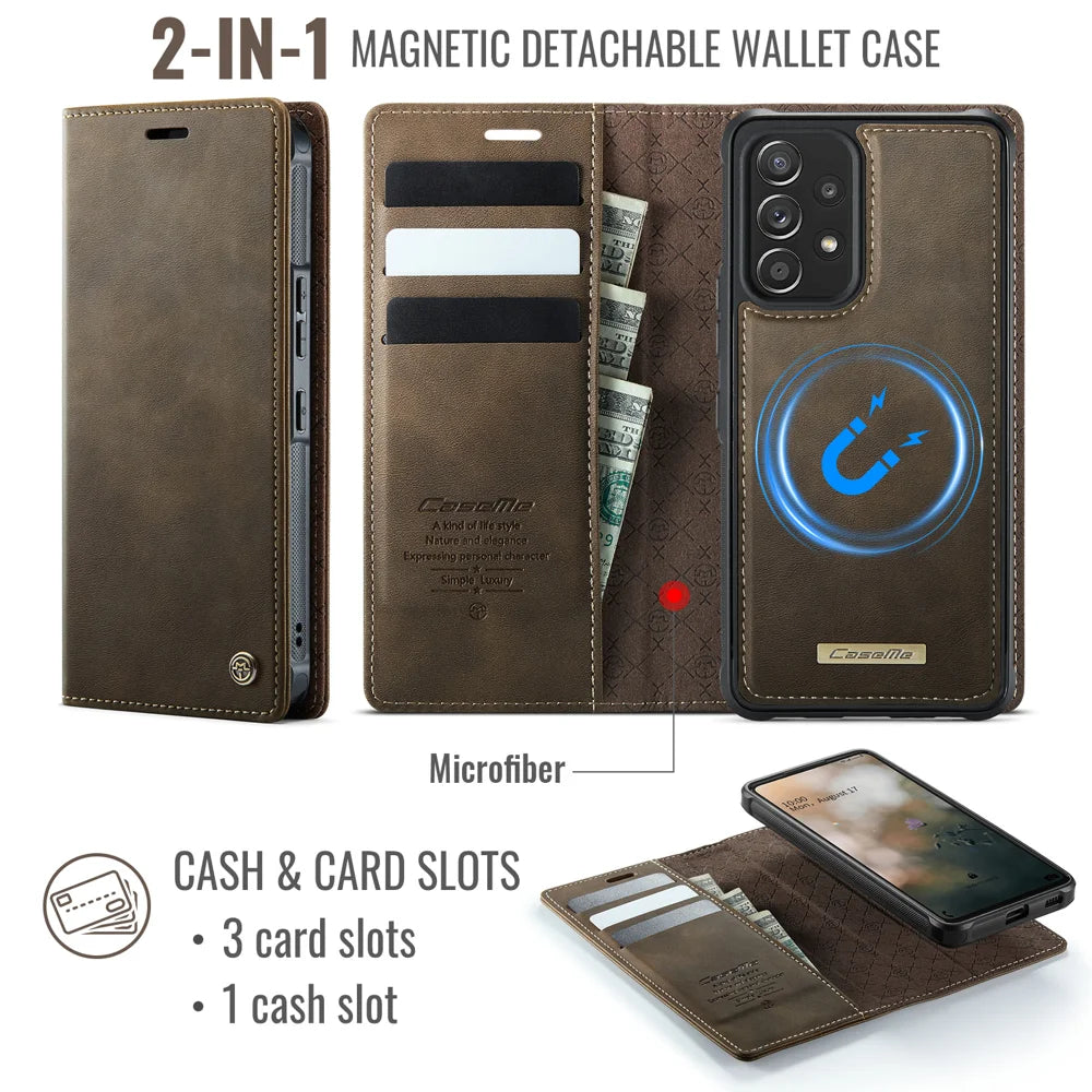 CASEME For Samsung Galaxy A53 5G Magnetic Case  C49 RFID Blocking Detachable Wallet Leather Phone Cover - Coffee - 2