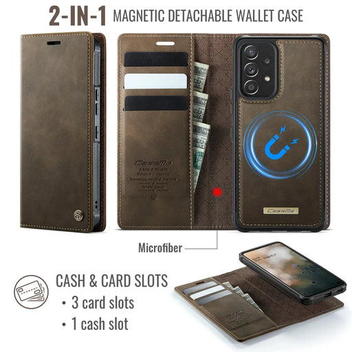 CASEME For Samsung Galaxy A53 5G Magnetic Case  C49 RFID Blocking Detachable Wallet Leather Phone Cover - Coffee - 2