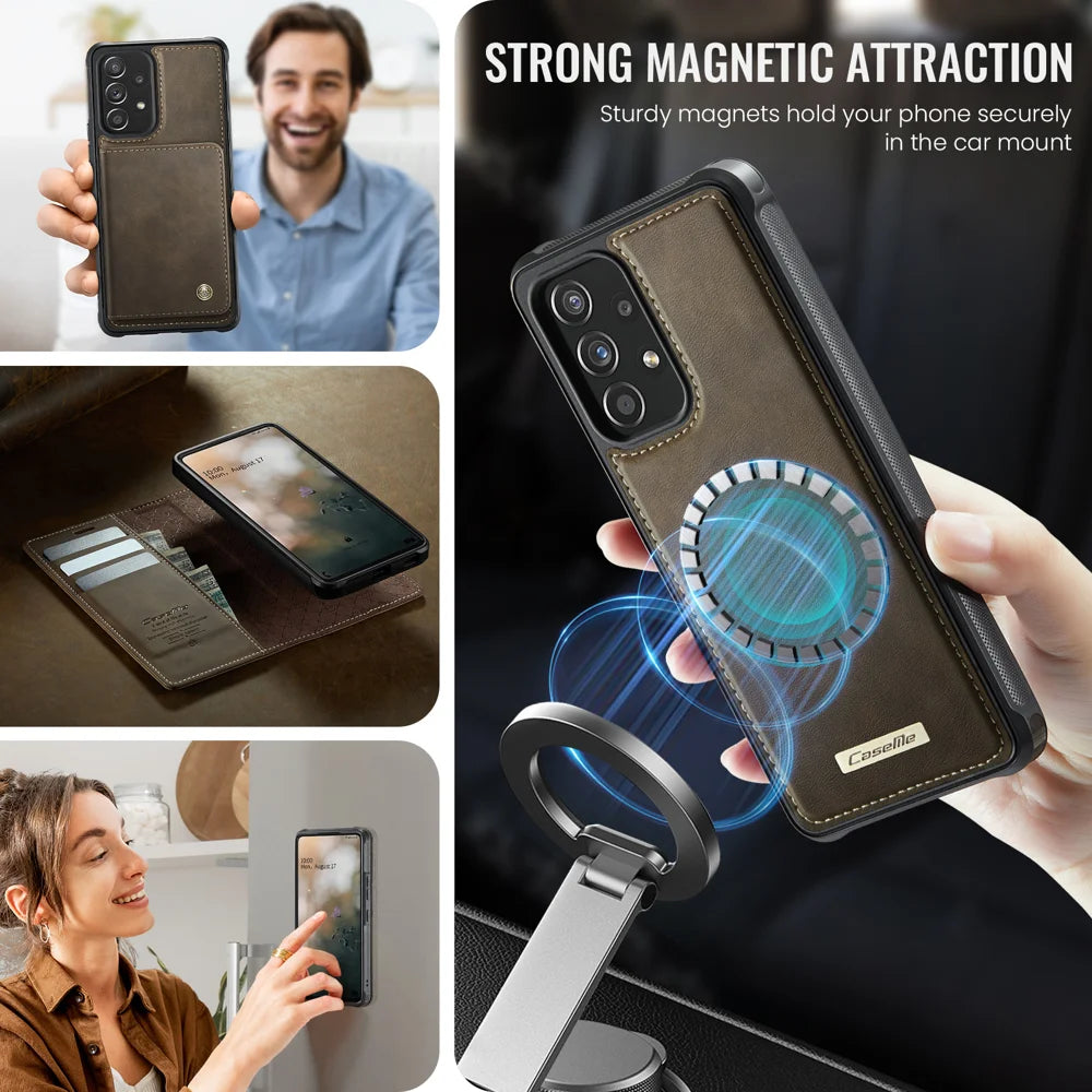 CASEME For Samsung Galaxy A53 5G Magnetic Case  C49 RFID Blocking Detachable Wallet Leather Phone Cover - Coffee - 3