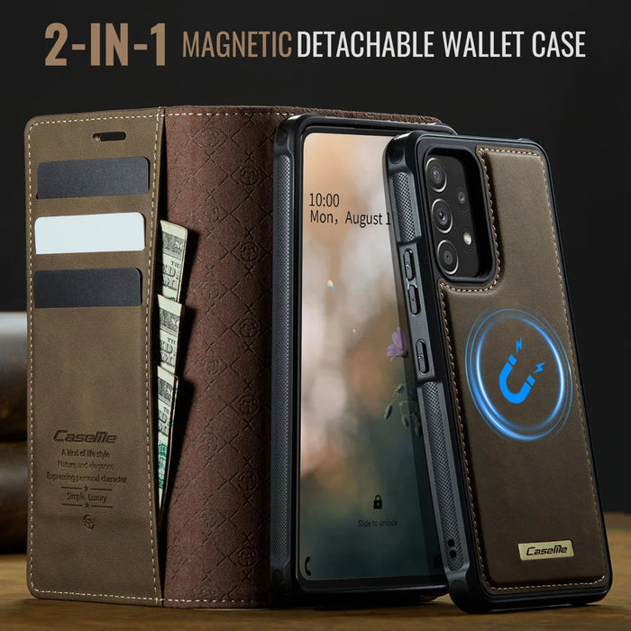 CASEME For Samsung Galaxy A53 5G Magnetic Case  C49 RFID Blocking Detachable Wallet Leather Phone Cover - Coffee - 4
