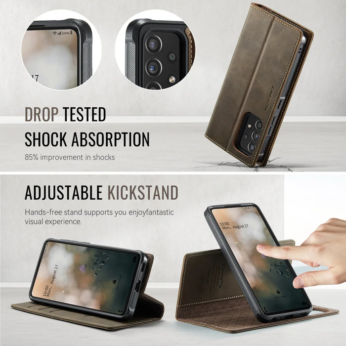 CASEME For Samsung Galaxy A53 5G Magnetic Case  C49 RFID Blocking Detachable Wallet Leather Phone Cover - Coffee - 5