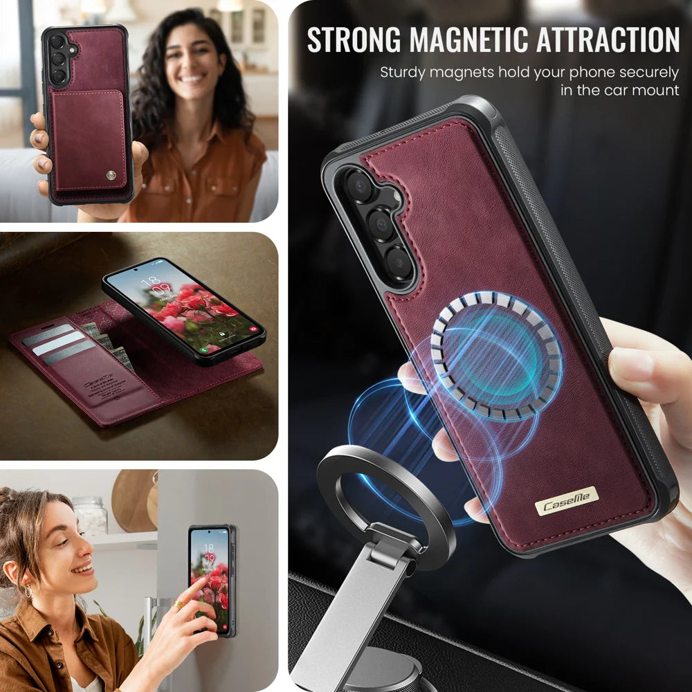 CASEME For Samsung Galaxy A54 5G Magnetic Case  C49 RFID Blocking Detachable Wallet Leather Phone Cover - Red - 3