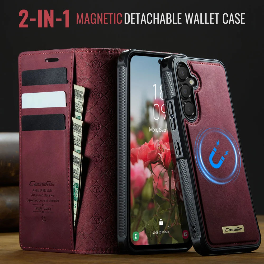 CASEME For Samsung Galaxy A54 5G Magnetic Case  C49 RFID Blocking Detachable Wallet Leather Phone Cover - Red - 4