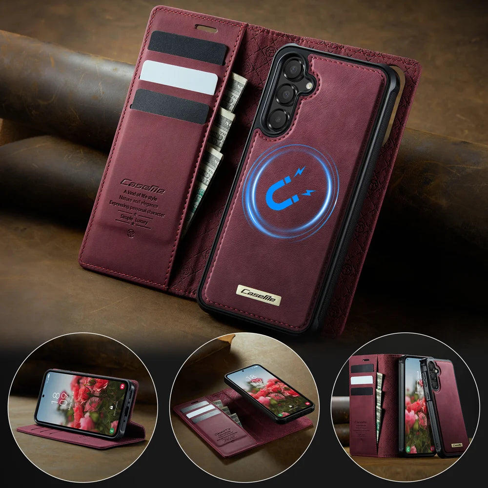 CASEME For Samsung Galaxy A54 5G Magnetic Case  C49 RFID Blocking Detachable Wallet Leather Phone Cover - Red - 7