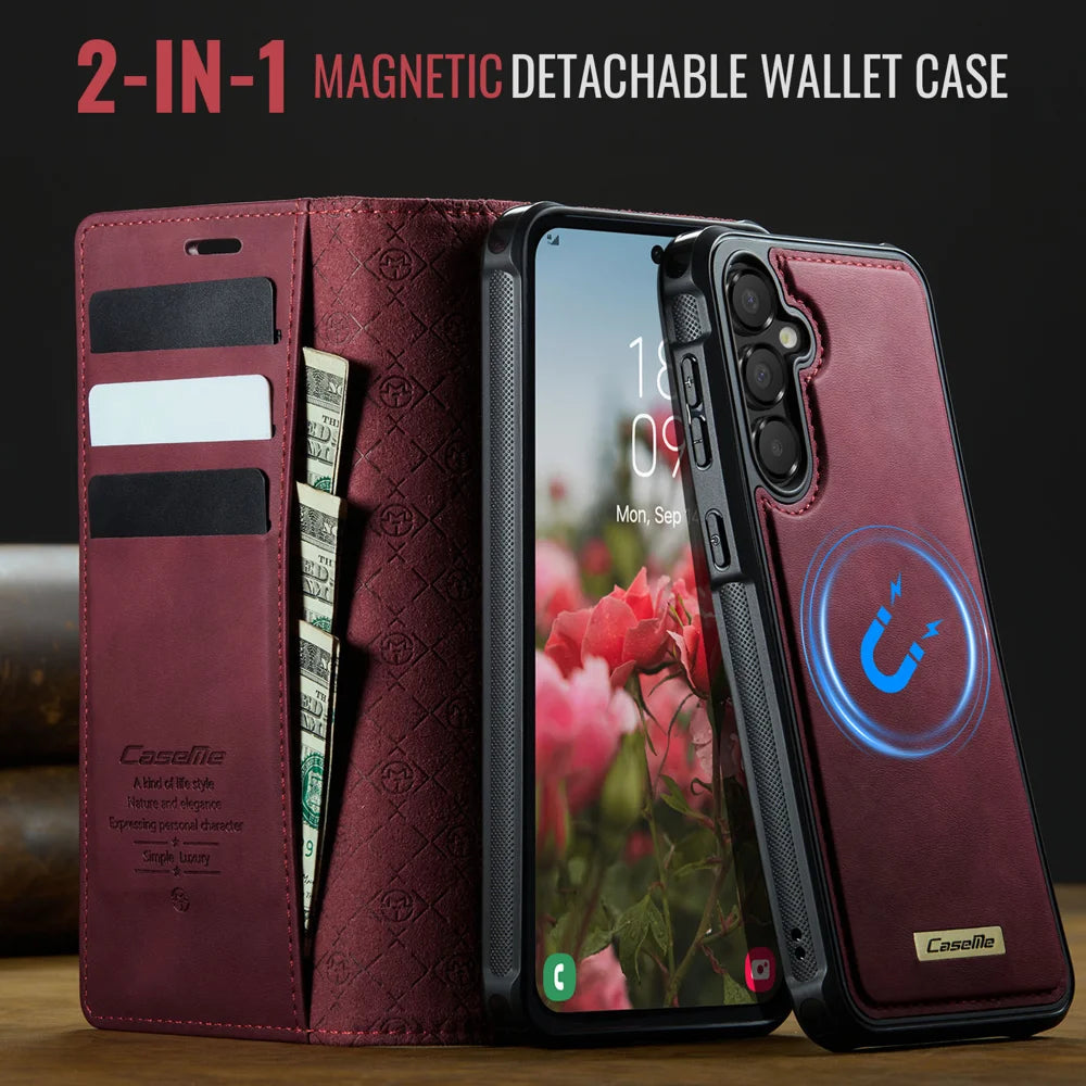 CASEME For Samsung Galaxy A35 5G / Galaxy A55 5G Magnetic Case  C49 RFID Blocking Detachable Wallet Leather Phone Cover - Red - 4