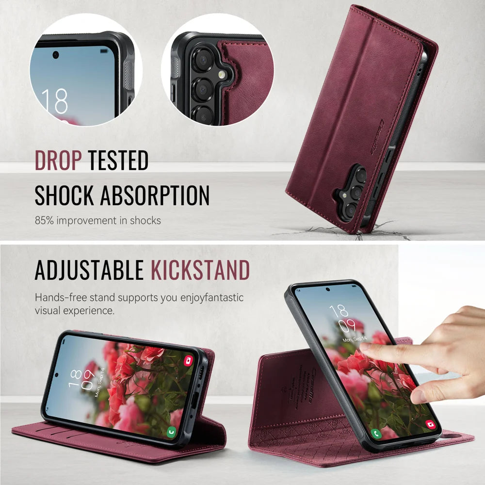 CASEME For Samsung Galaxy A35 5G / Galaxy A55 5G Magnetic Case  C49 RFID Blocking Detachable Wallet Leather Phone Cover - Red - 5