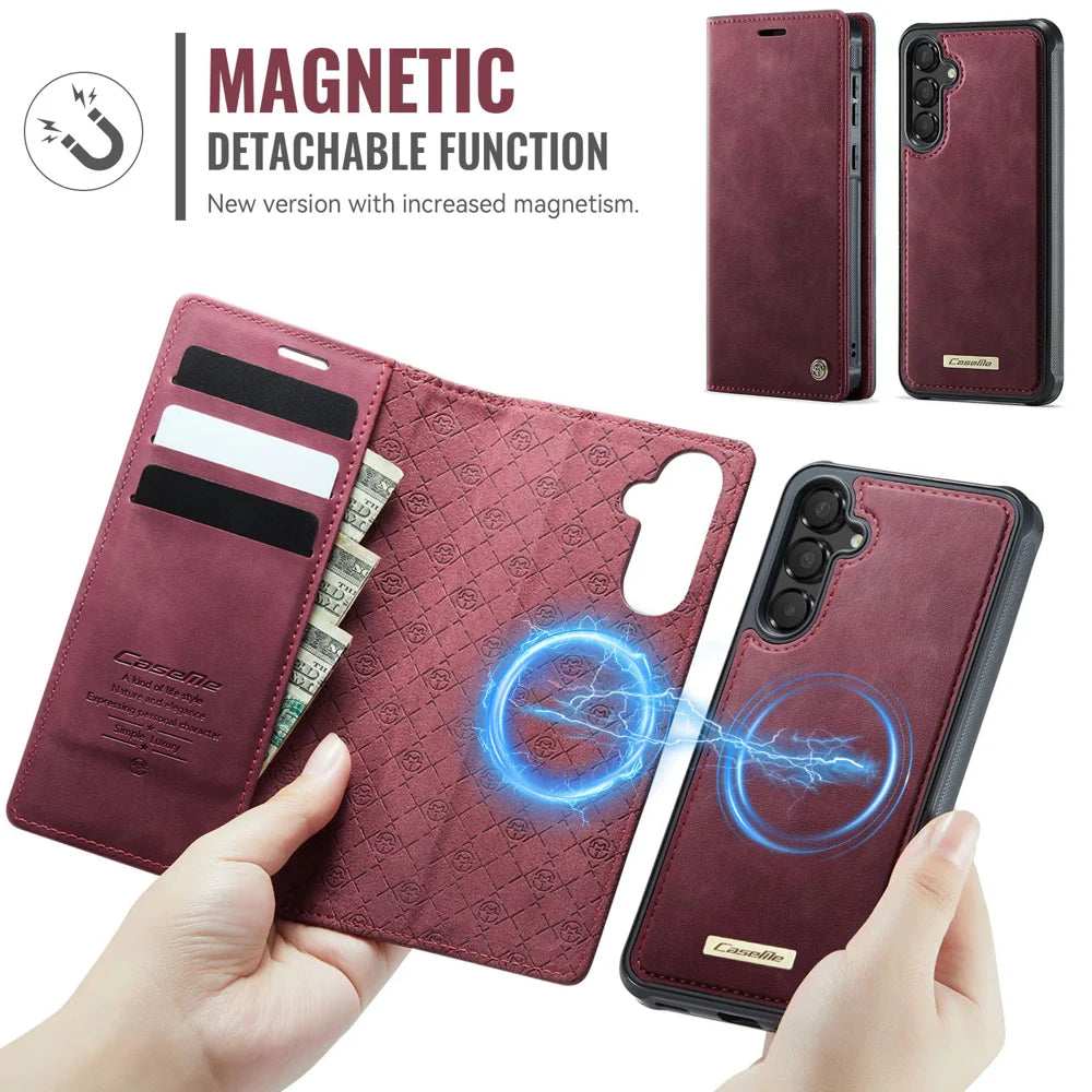 CASEME For Samsung Galaxy A35 5G / Galaxy A55 5G Magnetic Case  C49 RFID Blocking Detachable Wallet Leather Phone Cover - Red - 6
