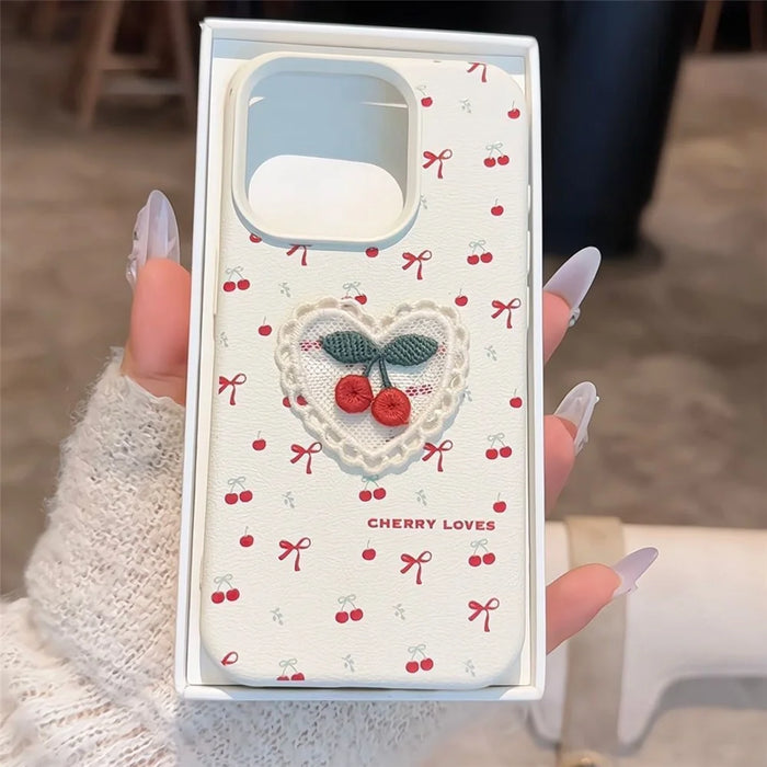 For iPhone 15 Pro Max Case Embroidered Cherry Litchi Texture PU Leather + TPU Phone Back Cover - 2