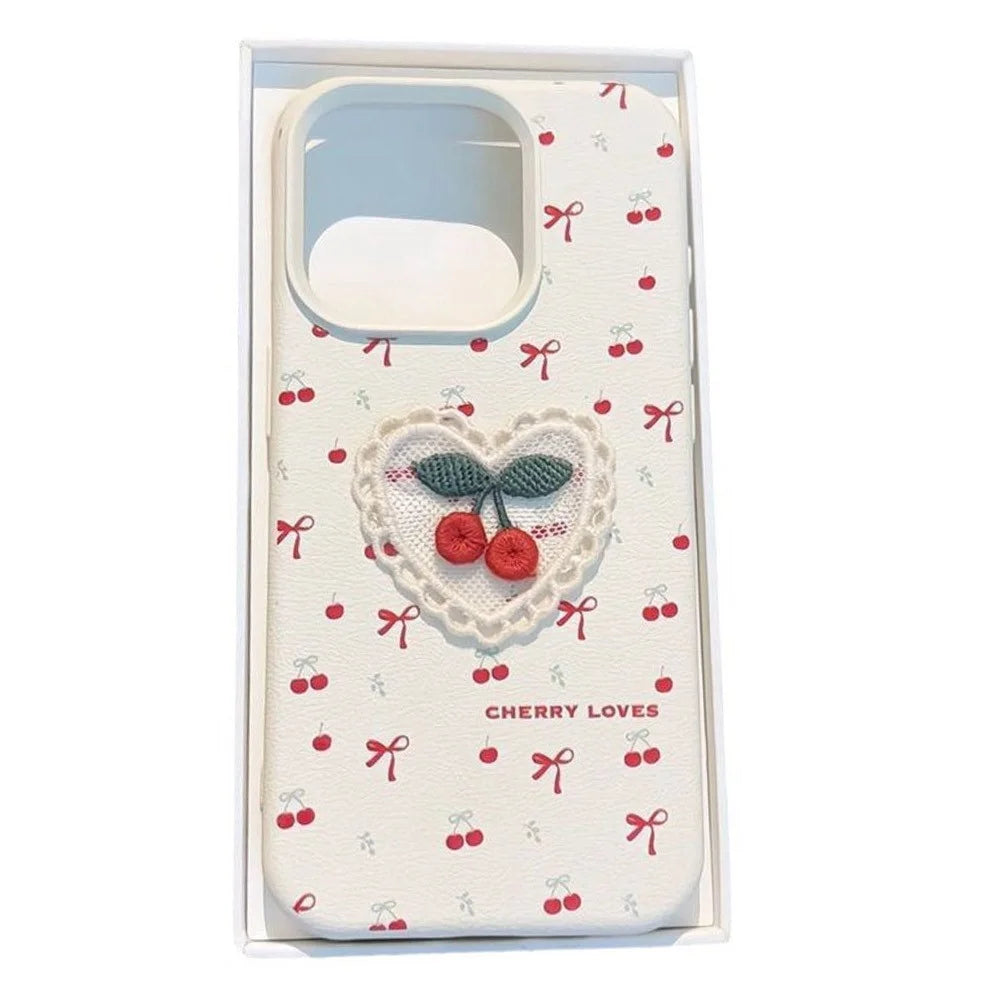 For iPhone 15 Pro Case Embroidered Cherry Litchi Texture PU Leather + TPU Phone Back Cover - 3