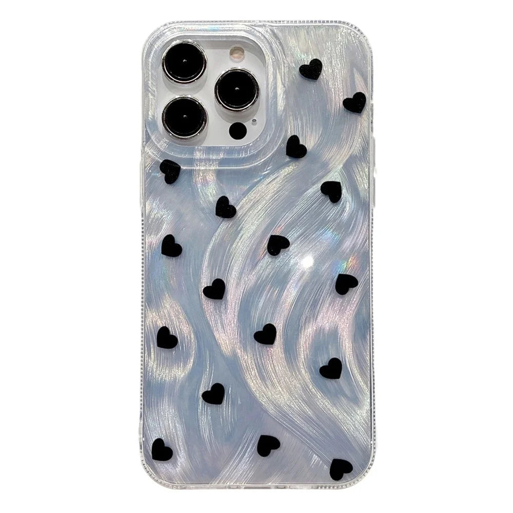 For iPhone 16 Pro Max Case Feather Yarn Texture Love Pattern Hard PC Phone Back Cover - 1