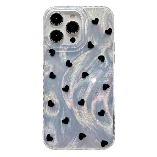 For iPhone 16 Pro Case Feather Yarn Texture Love Pattern Hard PC Phone Back Cover - 1