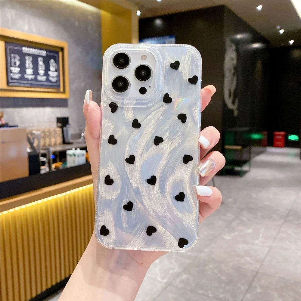 For iPhone 15 Pro Max Case Feather Yarn Texture Love Pattern Hard PC Phone Back Cover - 2
