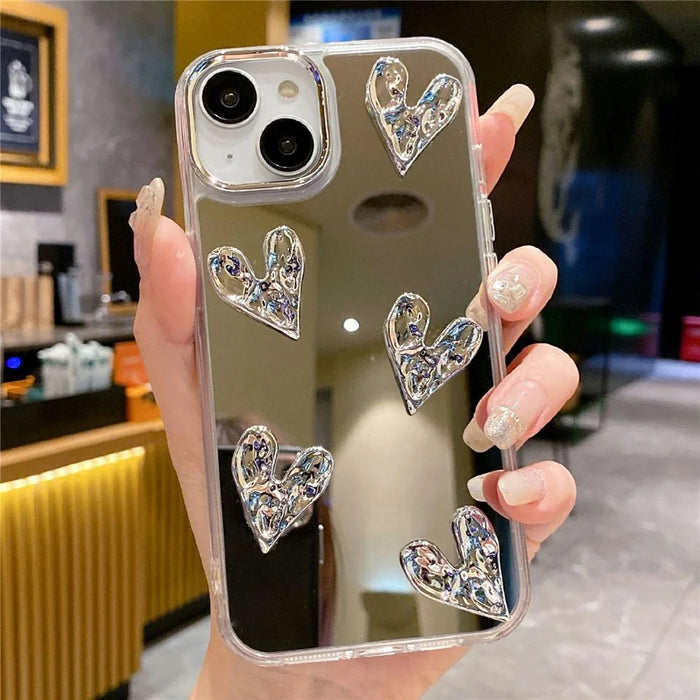 For iPhone 15 Case Mirror Finish 3D Electroplated Love Pattern Hard PC Phone Back Cover - 1
