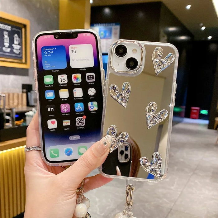 For iPhone 15 Case Mirror Finish 3D Electroplated Love Pattern Hard PC Phone Back Cover - 2