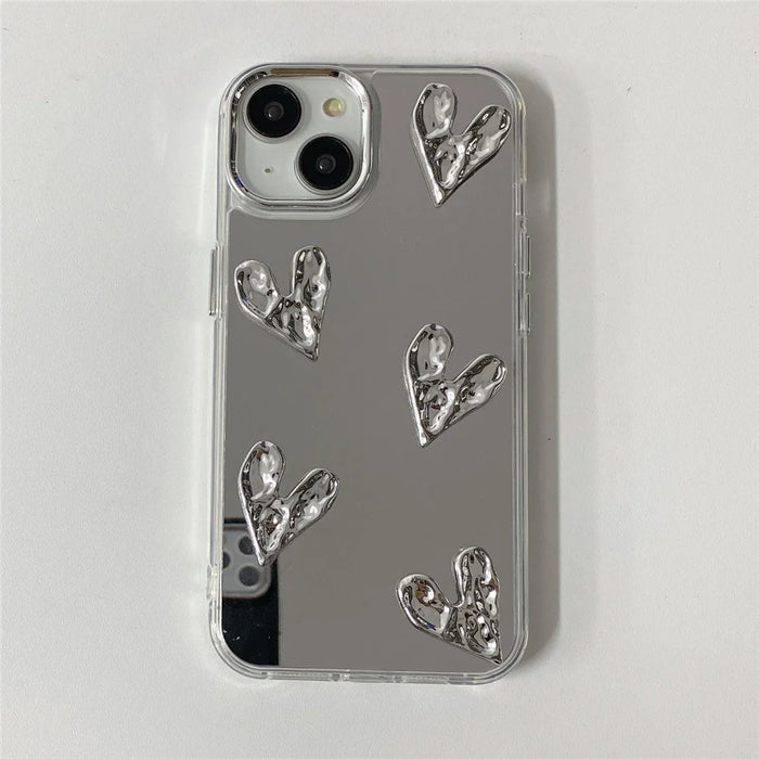For iPhone 15 Case Mirror Finish 3D Electroplated Love Pattern Hard PC Phone Back Cover - 4