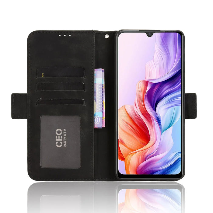For ZTE Blade A76 5G Leather Case Phone Wallet Cover with Multiple Card Slots - Black - 6