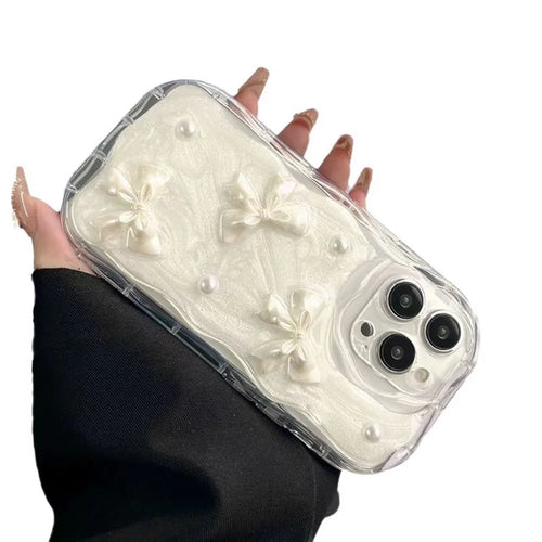 For iPhone 15 Pro Max Case 3D Butterfly Bow Pearl Design Clear Edge TPU Phone Back Cover - 1