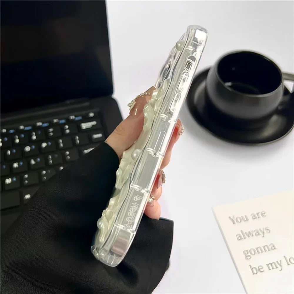 For iPhone 15 Pro Case 3D Butterfly Bow Pearl Design Clear Edge TPU Phone Back Cover - 4