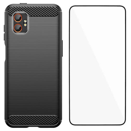 WANLONFENG For Samsung Galaxy XCover7 Pro Case with Screen Film  LS Series Big Lens Hole Brushed Texture TPU Phone Cover - Black - 1