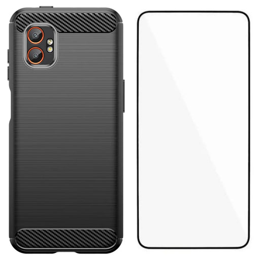 WANLONFENG For Samsung Galaxy XCover7 Pro Case with Screen Film  LS Series Big Lens Hole Brushed Texture TPU Phone Cover - Black - 1