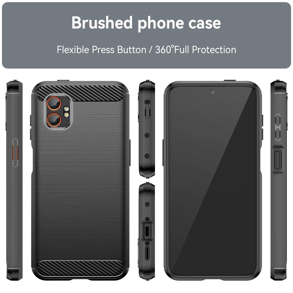 WANLONFENG For Samsung Galaxy XCover7 Pro Case with Screen Film  LS Series Big Lens Hole Brushed Texture TPU Phone Cover - Black - 3