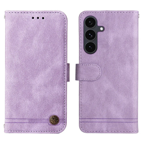 For Samsung Galaxy S25 FE Leather Wallet Cases Skin Touch Phone Cover Stand with Strap - Purple - 1