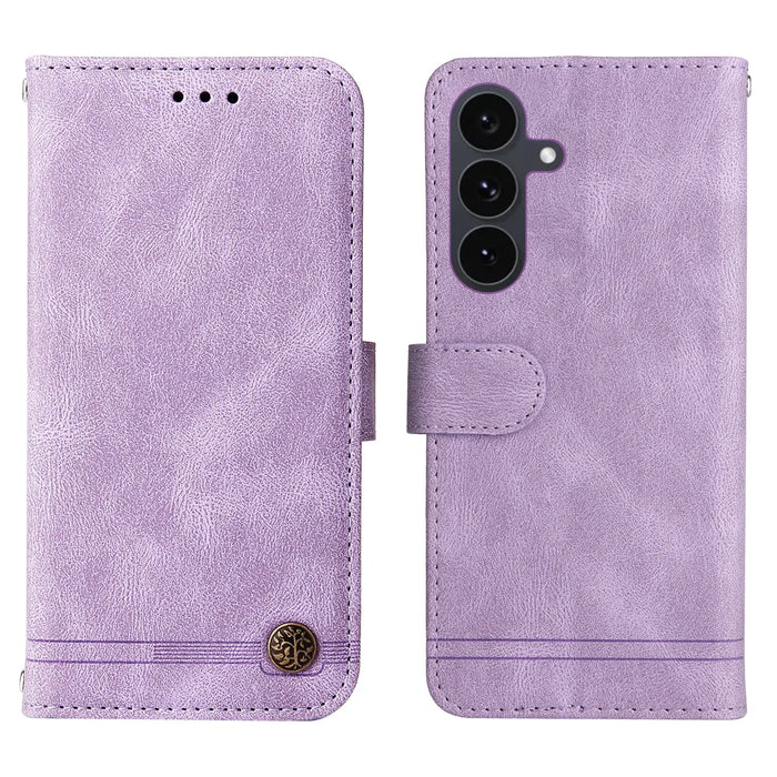 For Samsung Galaxy S25 FE Leather Wallet Cases Skin Touch Phone Cover Stand with Strap - Purple - 1