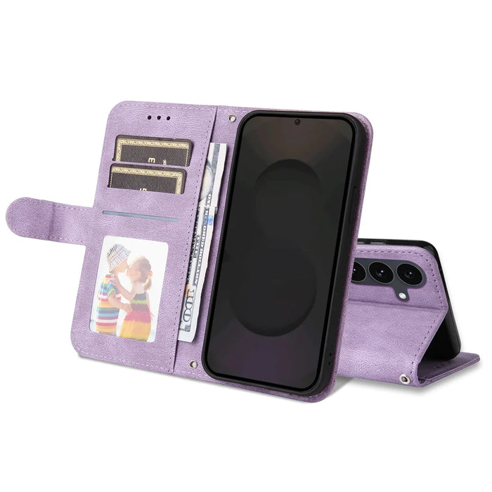 For Samsung Galaxy S25 FE Leather Wallet Cases Skin Touch Phone Cover Stand with Strap - Purple - 2