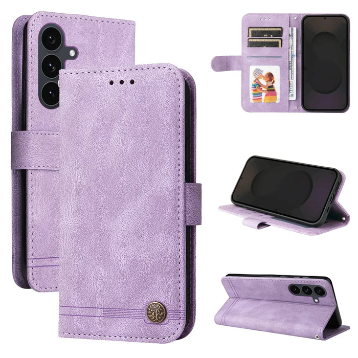 For Samsung Galaxy S25 FE Leather Wallet Cases Skin Touch Phone Cover Stand with Strap - Purple - 3