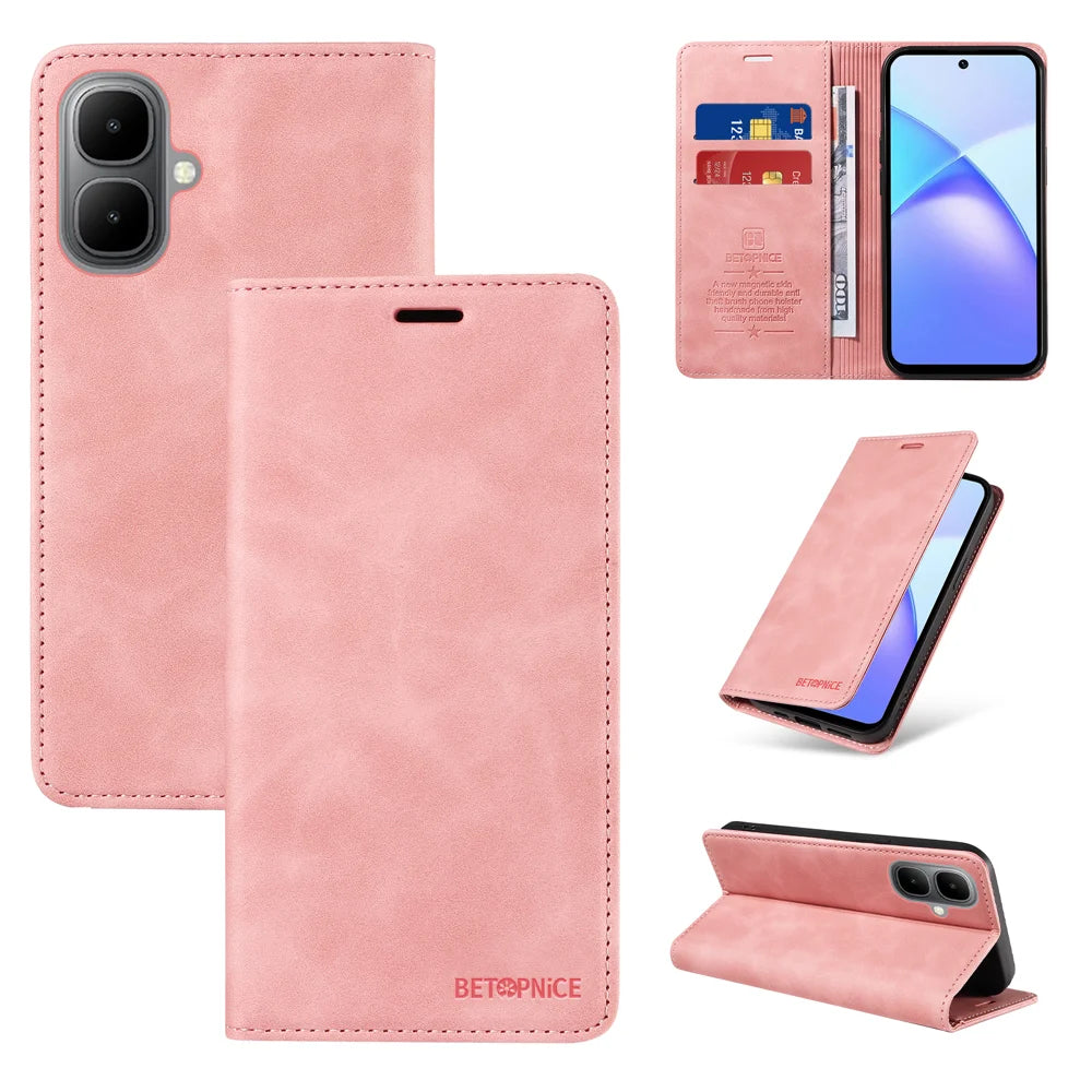 BETOPNICE For TECNO Pop 10 / Infinix Smart 10 Case  Magnetic Closure RFID Blocking Wallet Stand Leather Phone Cover - Pink - 3