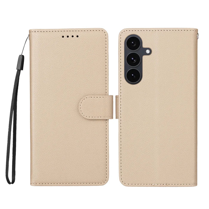 For Samsung Galaxy S25 FE Case RFID Blocking 3 Card Slots PU Leather Phone Cover with Wrist Strap - Creamy White - 1