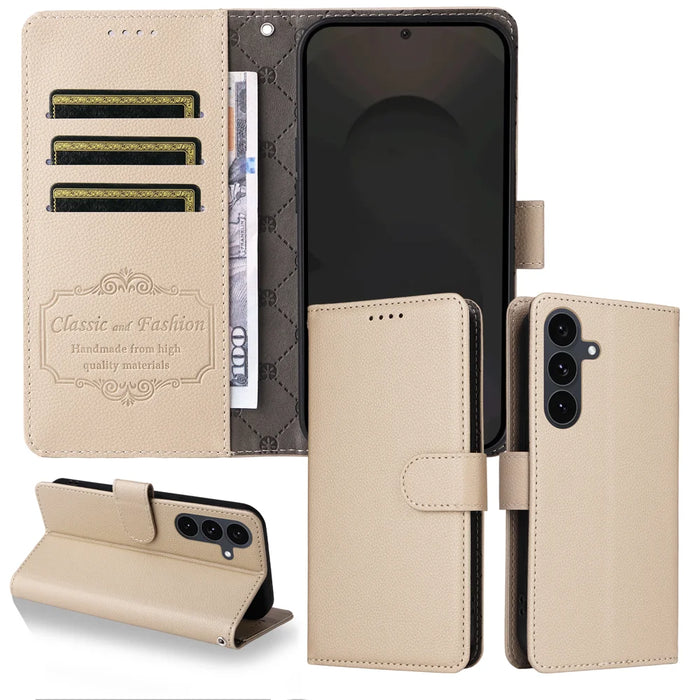 For Samsung Galaxy S25 FE Case RFID Blocking 3 Card Slots PU Leather Phone Cover with Wrist Strap - Creamy White - 3