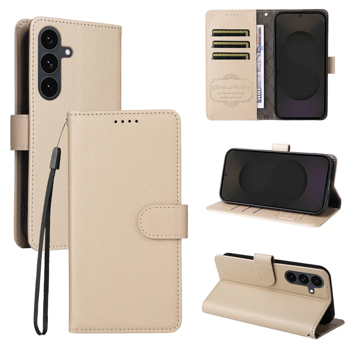 For Samsung Galaxy S25 FE Case RFID Blocking 3 Card Slots PU Leather Phone Cover with Wrist Strap - Creamy White - 4