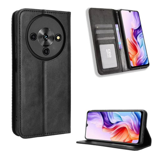 For ZTE Blade A76 5G Leather Case Wallet Stand Retro Texture Phone Cover - Black - 1